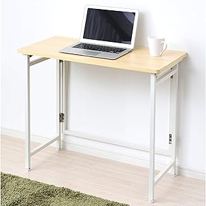 [山善] 折りたたみ デスク 幅80×奥行40×高さ70cm コンパクト 傷・汚れ・水分・熱に強い天板(メラミン加工) 角が丸い アジャスター付き 完成品 ウッドナチュラル/ホワイト RPST-8040H(WN/WH2) 在宅勤務