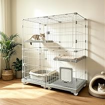 キャットケージ　ペットケージ　キャスター付き　ケージ　高さ174cm グレー Amazon.co.jp: VivaCasa 猫 ケージ 2段ワイド キャットケージ 大型 幅