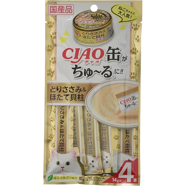 Amazon.co.jp: チャオ (CIAO) 缶ちゅ~る とりささみ&ほたて貝柱 4本 6