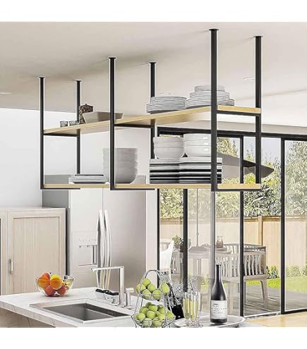 Amazon｜天井棚LOFTレトロソリッドウッドフレームアイアン吊り