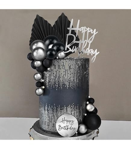 BEISHIDA Silver & Black Balloon Cloud Cake Topper Set - 5" Balloons, Confetti, Happy Birthday Letters, For Wedding & Party Decor - View #2
