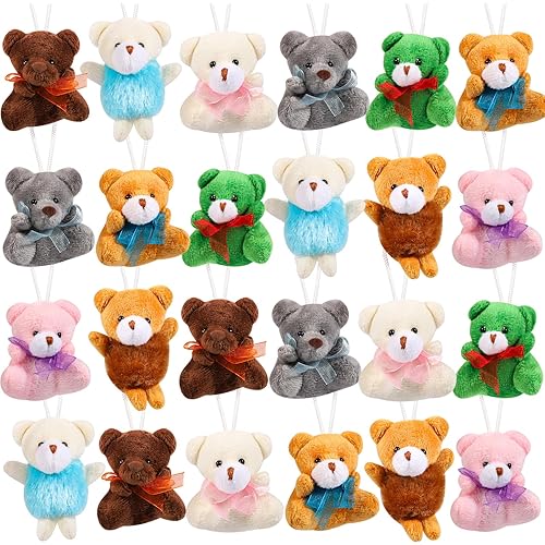 ASONA 24Pcs Teddy Bear Mini Stuffed Animal and Plush Toy, Small Bulk Stuffed Animals Party Favors for Kids, Animals Plush Key