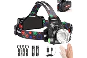 LEDヘッドライト USB充電式 USB-C 超高輝度1000000 長時間型 ヘッドランプ アウトドア用 人感センサー 電池残量指示 防水防塵 90°角度調整可 釣り ライト ヘルメットライト 登山 キャンプ 散歩 作業用 工事 キャンプ 災害 停電用 リチウムイオン蓄電池 2本付