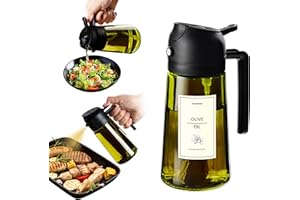 TrendPlain 16oz/470ml Olive Oil Dispenser – Light-Blocking 2 in 1 Olive Oil Spray Bottle with Stickers for Cooking, Kitchen Tools, Air Fryer, Salad, and BBQ – Black