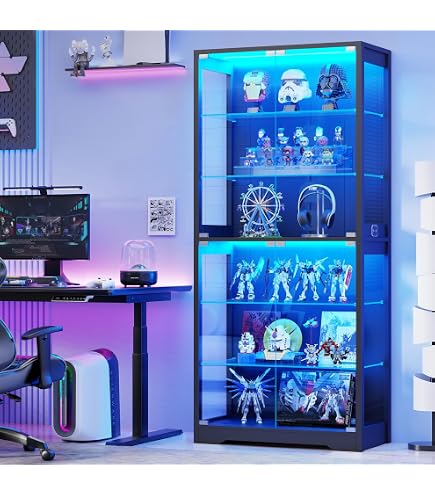 Amazon.co.jp: AODK ガラス棚付きディスプレイケース 4段LEDライト