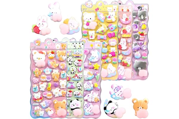 Skyfind 3Dシール ボンボンドロップ シール ぷくぷく 立体 | おしりぷにぷに 夜光 ウォーター 手帳 可愛い ボンボンドロップ 日記帳 DIY デコ キラキラ 女の子向け 携帯電話飾り 手芸用品 贈り物