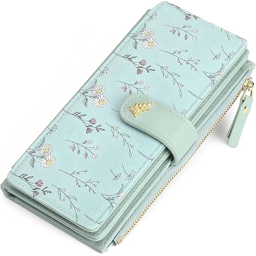 SYNbrio RFID Wallet Women, Ladies Long Leather Card Purse, Green