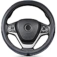 ZATOOTO ハンドルカバー 軽自動車 Sサイズ 本革 手触りよし 厚め クラウン フィット BMWなど用 ステアリングカバー ブルー LY98-HL