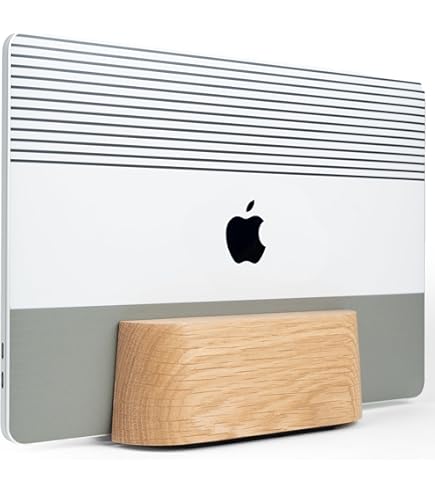 Oakywood Vertical Laptop Stand, Natural Wood, Adjustable Dock, for