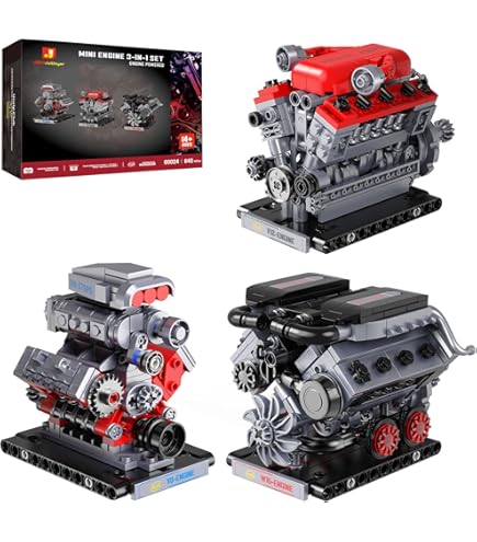 V8 Engine Model Building Set, MOC Mini V8 Engine Kit with Motor