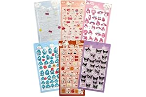 Ocukly 3D シール6枚セット - 3D柔らかいPVC製ぷくぷくシール ご褒美シー ル デコレーション、女の子向け プランナー・ノート・スマホ・ウォーターボトル装飾用 3D浮き立つ漫画風レリーフステッカー