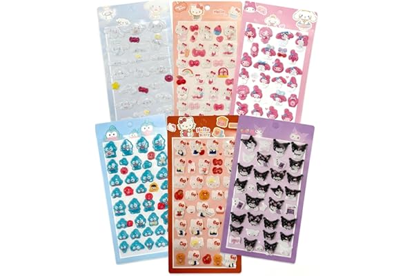 Ocukly 3D シール6枚セット - 3D柔らかいPVC製ぷくぷくシール ご褒美シー ル デコレーション、女の子向け プランナー・ノート・スマホ・ウォーターボトル装飾用 3D浮き立つ漫画風レリーフステッカー