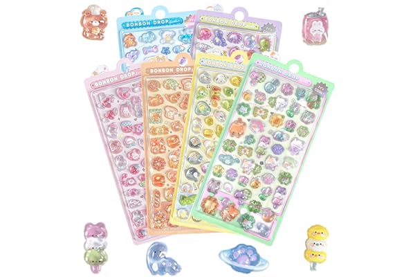 【6枚セット】3dシール 立体シール 可愛い ぷくぷく Lucktree ジュエル風 立体 泡ステッカー ステッカー 手帳用 貼り付け可能 女の子 （犬 + クマ + 猫 + ウサギ + 恐竜 + 鳥）