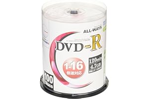 ALL-WAYS DVD-R 4.7GB 1-16倍速対応 CPRM対応100枚 デジタル放送録画対応・スピンドルケース入り・インクジェットプリンタでのワイド印刷可能 ACPR16X100PW