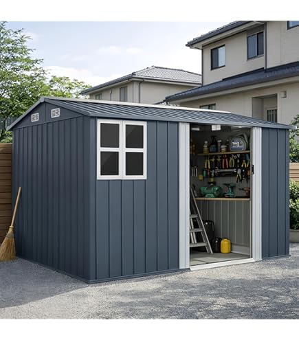 Amazon | 物置 屋外 大型 スチール製 収納庫 幅236cm×奥行303cm×高さ
