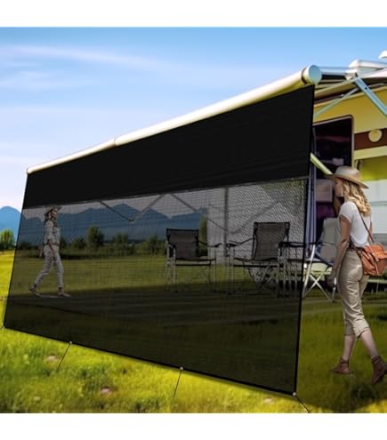 RV Awning Shade Screen With Zipper 9'x11'3", RV Awning Fabric Replacement Complete Kits Trailer Camper Rv Awning 230gsm 8 2oz 600d Durable Mesh Blocks 88