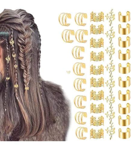Amazon.co.jp: VENOFEN 40個 ゴールド ヘアカフ 三つ編み用 ロック