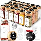 Spice Jars with Label Set 24 Pack – 4 oz Glass Spice Jars with Bamboo Lids, Seasoning Containers, Kitchen Essentials, Spices