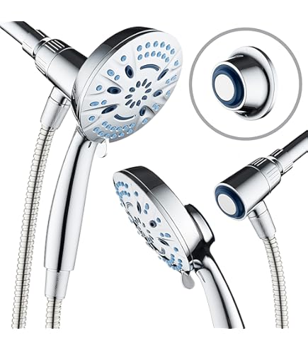 PRIMSOPH Shower Head Handheld Spray Combo 10 Mode Spray Settings Magnetic Docking Detachable Showerhead Rainfall Automatically Switch Design High Presure Stainless Steel Hose Chrome