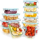 Feshory 12 Pack Airtight Glass Food Storage Containers with Lids | Easy Lock, Food Grade Glass Meal Prep Containers, Lunch Bo
