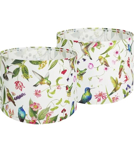 Duoerwo Farmhouse Lamp Shade Set Of 2 – Vintage Barrel Drum Style, 11.8" X 5", Rustic Floral Design, Includes Harp Holders – For Table/Floor/Wall Lamps