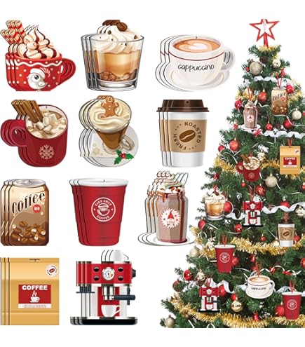 Amazon.co.jp: 24個 コーヒー好き クリスマス 木製オーナメント