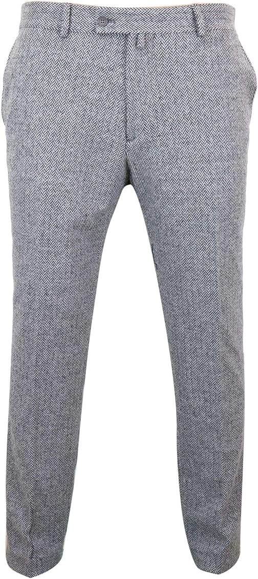 Mens Grey Charcoal Tweed Trousers 