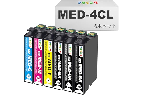 マタインク MED-4CL メダマヤキ インク EW-056A EW-456A インク エプソン用 インク めだまやき 互換インクカートリッジ Epson対応 MED 目玉焼き インク 大容量タイプ 4色セット + MED-BK 2本 合計6本セット 対応機種：EW-456A EW-056A プリンターインク