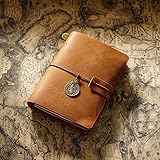 Percy’s Caravan トラベルノート レザー 手帳 日記 スケジュール帳 リフィル交換可能 旅行記 収納ポケット付き カードフォルダー付き (ライトブラウン)