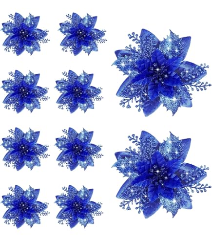 Amazon｜Serwalin クリスマスツリーフラワー20個 ブルーポインセチア