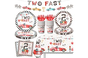 Two Fast Birthday Party Supplies, 142pcs Race Car 2nd Birthday Decorations Tableware Kit Includes Race Car Plates Napkins Tablecloth for Two Years Old Party Baby Shower Decorations Favors for Boys