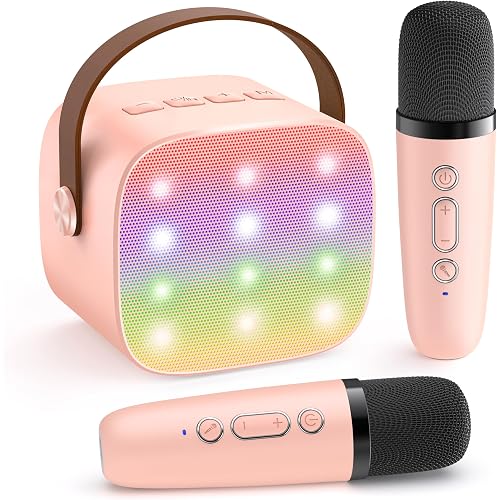 YLL Mini Karaoke Machine for Kids Adults, Portable Bluetooth Speaker with 2 Wireless Microphones,Toys Birthday Gifts for Girl