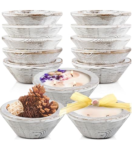 Amyhill 10-Piece Rustic Hand-Carved Paulownia Wood Dough Bowl Set - Vintage Farmhouse Decor For Candles, Fruit, Bread