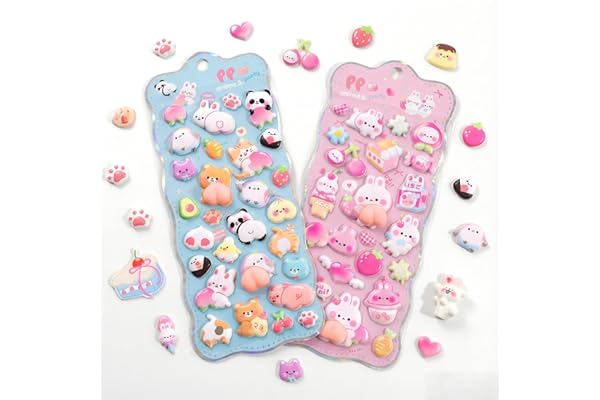 Ocukly おしりぷにぷにシール2枚セット - 3D柔らかいPVC製ぷくぷくシール ご褒美シー ル デコレーション、女の子向け プランナー・ノート・スマホ・ウォーターボトル装飾用 3D浮き立つ漫画風レリーフステッカー