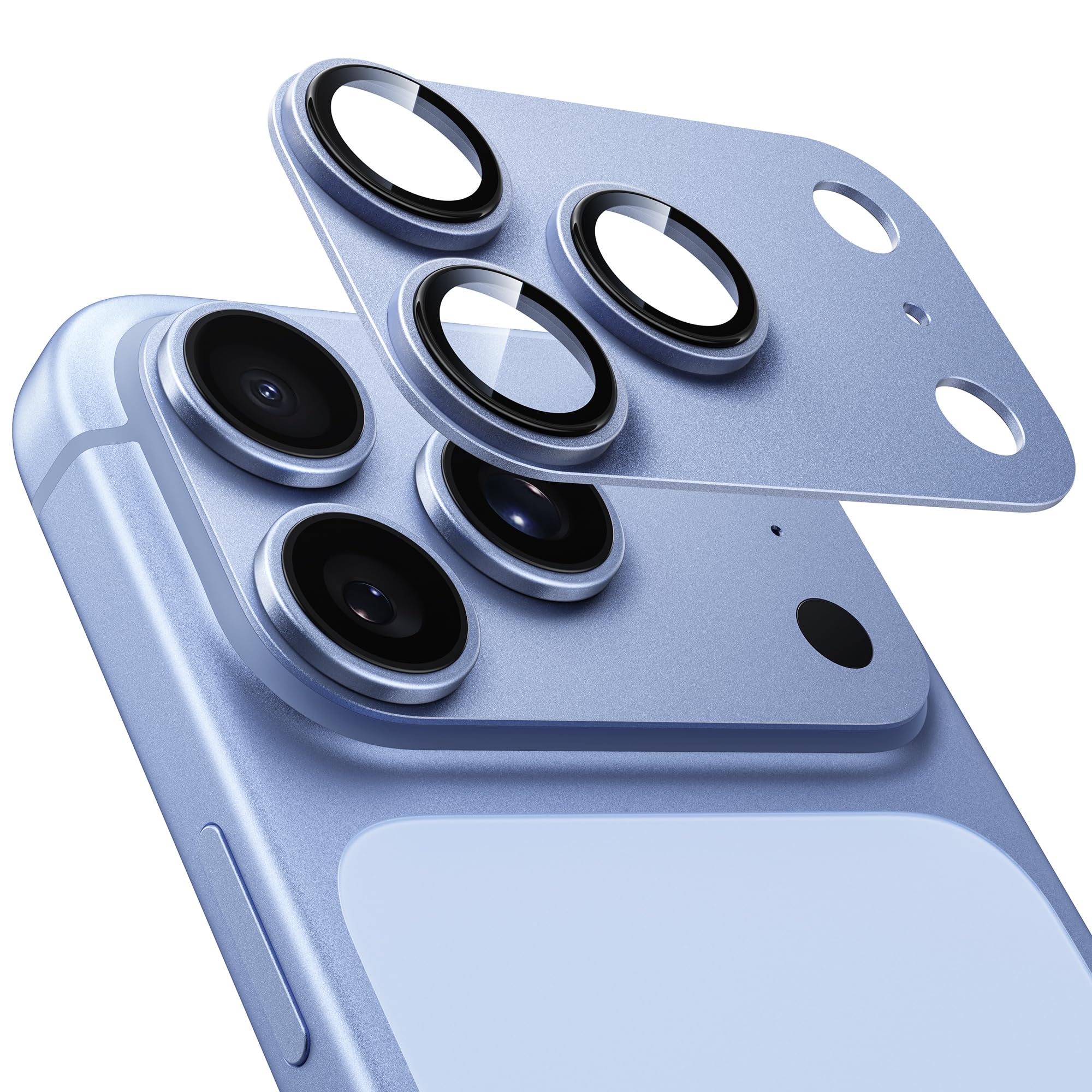 NIMASO カメラフィルム iPhone 18 Pro 用 カメラ保護 アルミ合金製 レンズカバー グレイシャー 1枚セット | 9H強化ガラス 耐衝撃 全面保護 黒縁取り 超薄設計 露出オーバー防止 指紋防止 高透過 防塵 貼り付け簡単 いPho