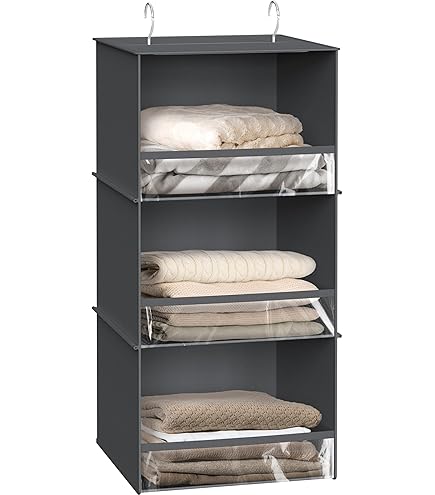 TOPIA HOME 6-Shelf Hanging Closet Organizer, Two Separable 3-Tier Thickened Fabric Hanging Closet Shelves With Mesh Pockets, Collapsible Closet Organizers And Storage Organization, Beige