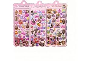 ボンボンドロップ風 ラブブ 3D レリーフステッカー 3枚セット 水晶バブル風 ギフト デコシール 立体シール カラフル かわいい