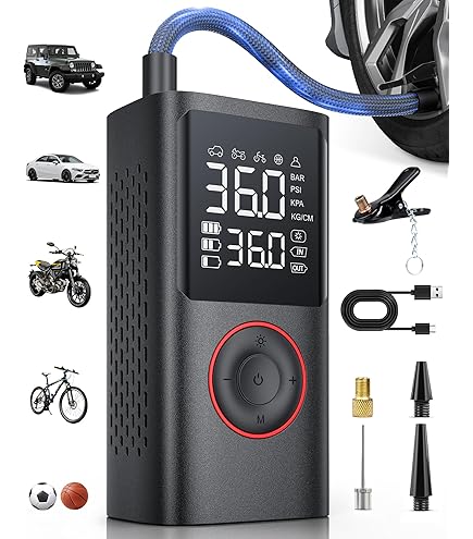 Amazon | 6000mAh電動空気入れ 自転車 空気入れ タイヤエアーポンプ