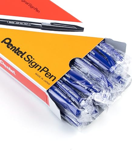 Pentel Sign Felt Tip Pens - 12 Pack With 6 Black & 6 Blue Ink, 0.8mm Medium Point Fiber Tips