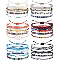 Kakonia 24 Pieces Waterproof String Bracelets for Women Surfer Wave Boho Bracelet Adjustable Handmade Friendship Bracelet Str