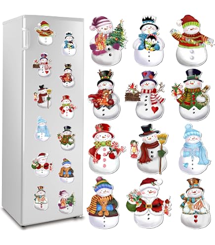 WHYMEO Christmas Reflective Car Magnets - 30Pcs Snowman Snowflake Holiday Decals For Car & Fridge