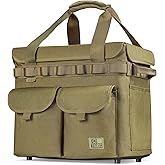 OneTigris アウトドア収納バッグ 折りたたみ式キャンプバッグ 蓋付き 高い防水性の底 足付き 25L大容量 撥水 MOLLEとポケットあり 2WAY取っ手付き 1000D ポリエステル 直径5mmフレーム