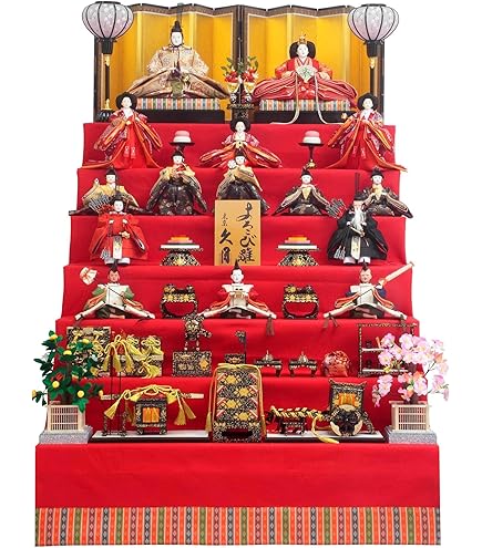 Amazon | 木製御飾350×7 7段飾り 雛人形 飾台 屏風付き | 段飾り