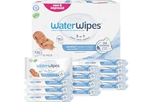 WaterWipes Sensitive Baby Wipes, 720 Count (12 Packs of 60 Count), White, 100005