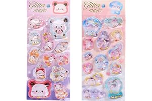 KRGNPLE ウォーターシール ぷっくりシール ぷくぷくシール 3D 立体 2 枚入り 精巧な柄 手帳用装飾 DIY クリエイティブ ファッション 個性的 かわいい ギフト（No.3＆No.4）