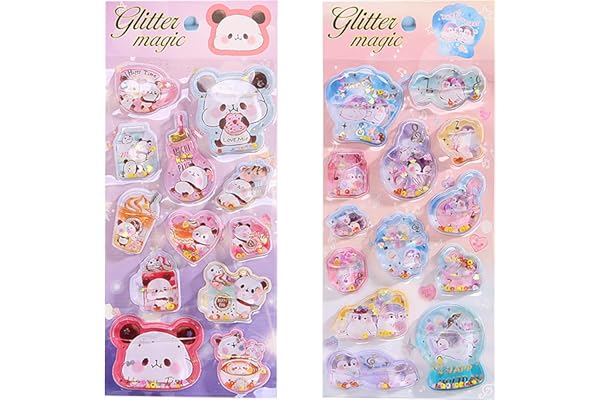 KRGNPLE ウォーターシール ぷっくりシール ぷくぷくシール 3D 立体 2 枚入り 精巧な柄 手帳用装飾 DIY クリエイティブ ファッション 個性的 かわいい ギフト（No.3＆No.4）