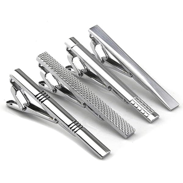 thumbnail image 2 of Mens Stainless Steel Tie Clips Set With Zirconia And Carbon Fiber Inlay 2 of 14