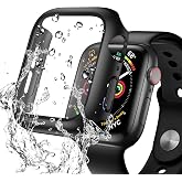 NIMASO Apple Watch Series 6/5/4/SE3/SE2/SE 44mm用ケース 防水 強化ガラス 一体型 耐衝撃 ブラック | アップルウォッチ 保護カバー 硬度9H 高透過率 全面保護 PC素材 超薄型 装着簡単 NWC21