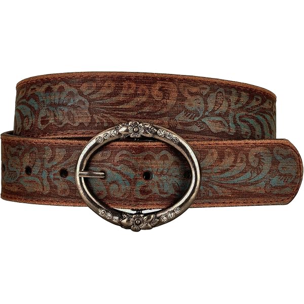 Western Scroll Buckle with Turquoise Tinted Embossed Brown  display picture 3