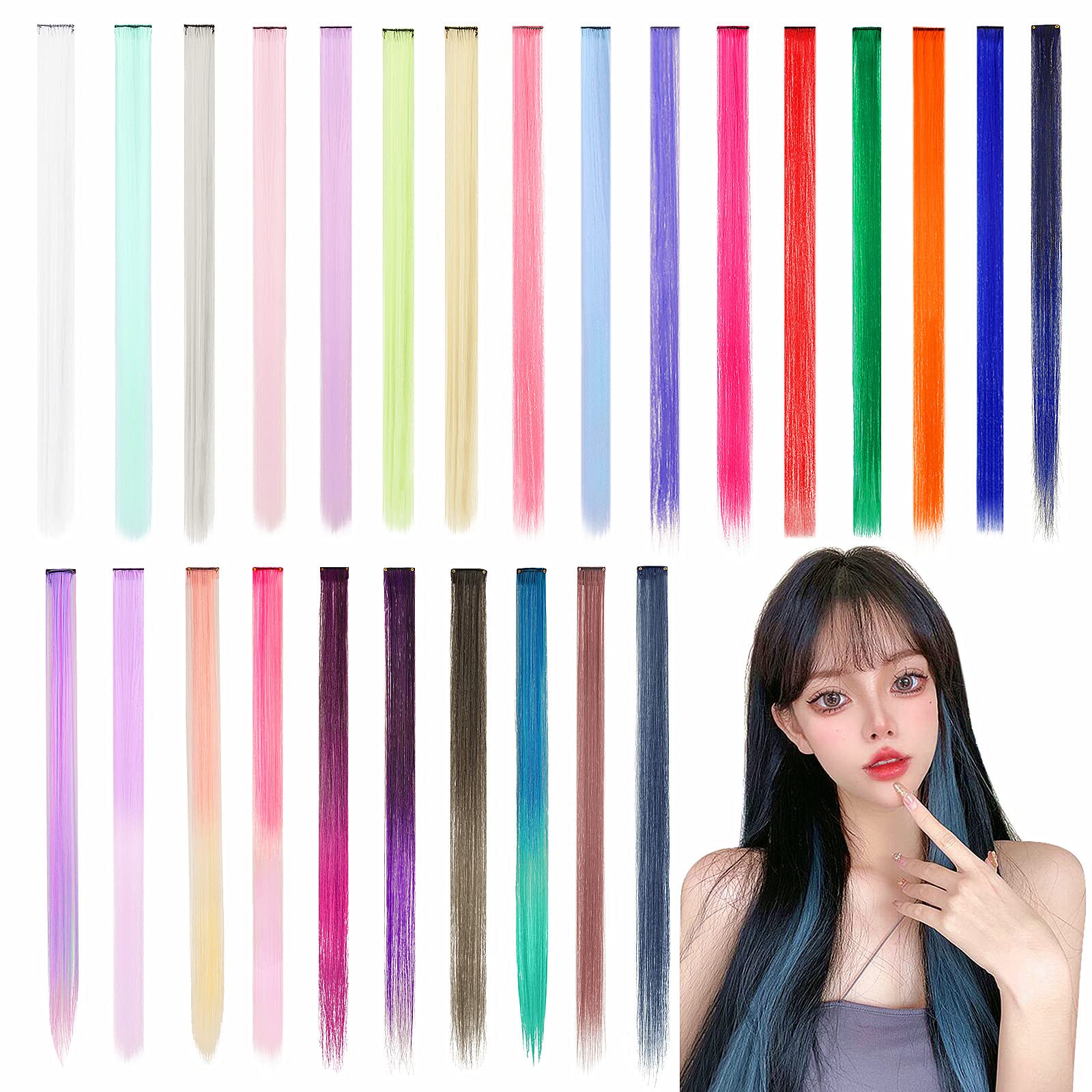 FESHFEN One-Touch Extensions, Color Extensions, Hair Extension, Point Wig, Long, Clip-in, Set of 6, Single Color (Orange) - 1